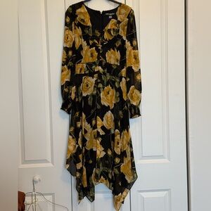 Karl Lagerfeld Floral Black and Yellow Dress ~ NWT